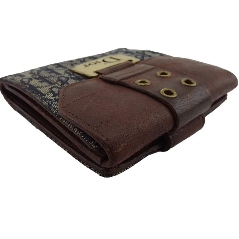 Dior Bifold Wallet Navy Beige Brown Women Authentic secondhand